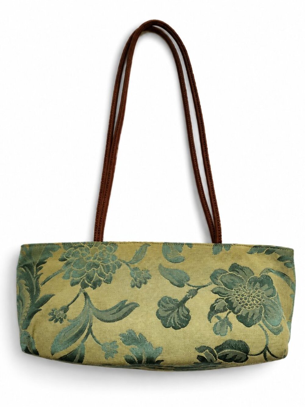 Vintage Italian Floral Tapestry Shoulder Bag Green Jacquard Fabric Purse Made in